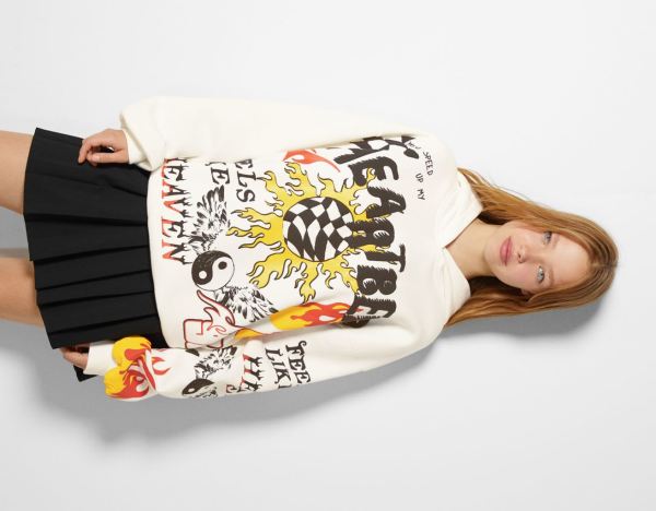 Mikiny S Kapucňou Bershka Grafika Print Damske Krém | sBTykfIujU0