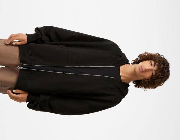 Mikiny S Kapucňou Bershka Oversize Zippered Panske Čierne | vdKj7thB0MH