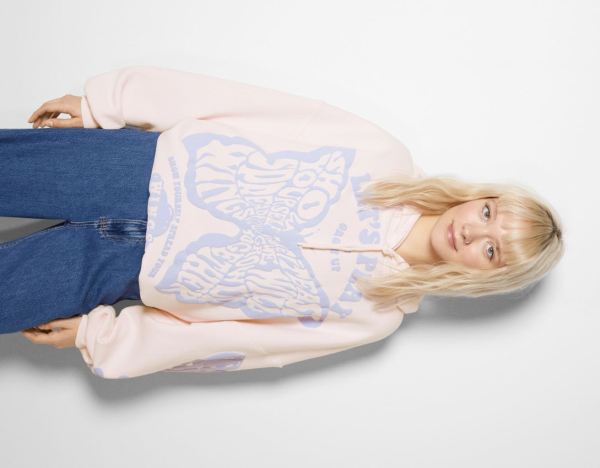 Mikiny S Kapucňou Bershka Printed Damske Ruzove | ratqhAGO4Vo