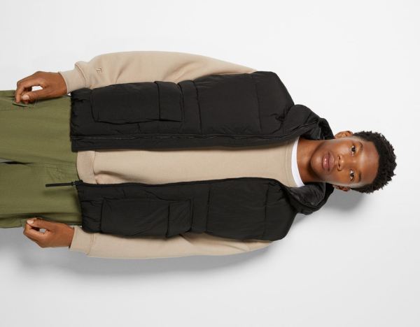 Páperové Bundy Bershka S Kapucňou Puffer Vest Panske Čierne | A81cCHrKbUI