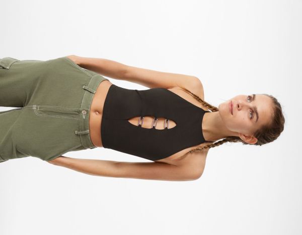 Topy Bershka Bez Rukavov Cut-out With Buckles Damske Čierne | rQKGPVIvsBP