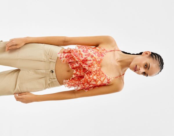 Topy Bershka Ruffled Tulle With Crisscross Back Damske Oranžové | Q0buGZqUdVS