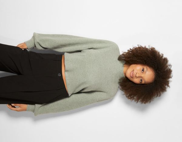 Tricko Bershka Cropped Long Sleeve Top With A High Neck Damske Zelene | JpHah2HpzL2