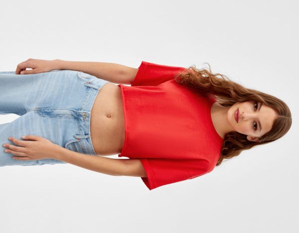 Tricko Bershka Kratke Sleeve Cropped Damske Červené | tlteKlgaOOl