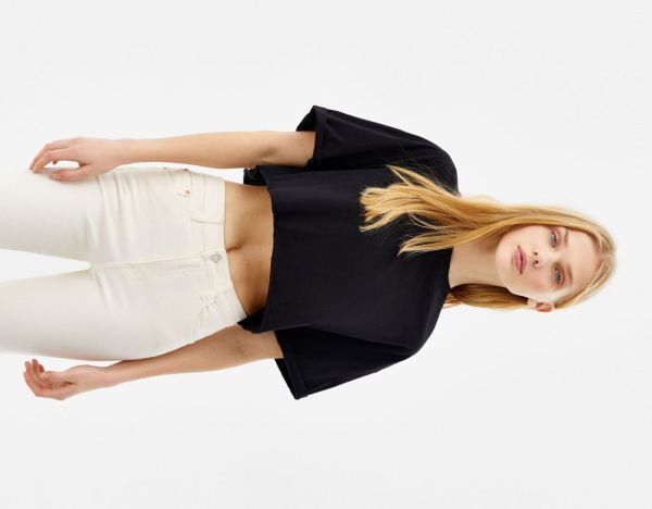 Tricko Bershka Kratke Sleeve Cropped Damske Čierne | uxi69VGescy