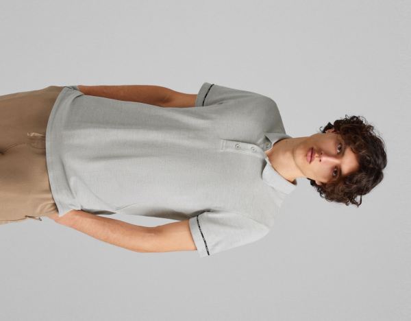 Tricko Bershka Kratke Sleeve Piqué Polo Shirt Panske Siva | aNTeMWaCULi