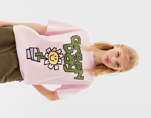 Tricko Bershka Kratke-sleeved With A Green Day Print Damske Ruzove | 7BWmOhekaWE