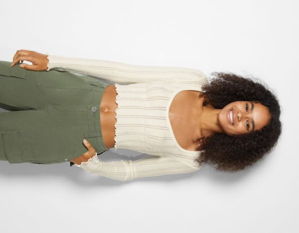 Tricko Bershka Long Sleeve Curly Cropped Damske Béžové | gGYXBTloXe1