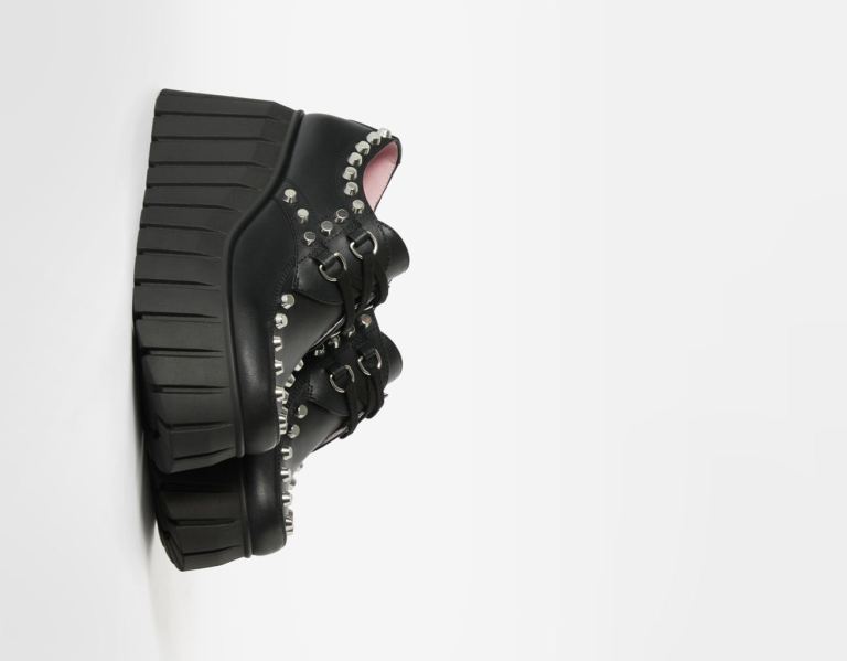 Balerinky Bershka Cipkovane-up Platforme Shoes With Studs Damske Čierne | pWunqPIbgm6