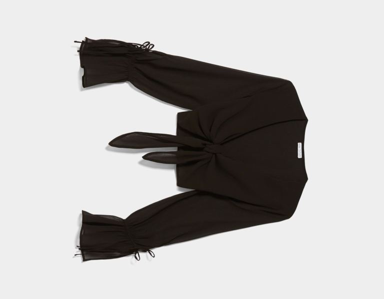 Blúzky Bershka Long Sleeve Chiffon With Bow Detail And Knot Damske Čierne | kUk5XmivTUt