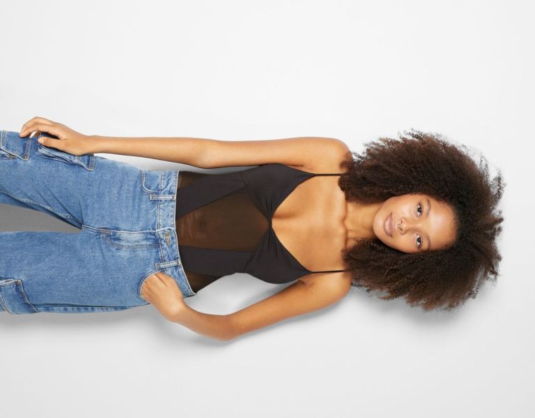 Body Bershka Remienkové Tulle Damske Čierne | 8kHKV775Czq