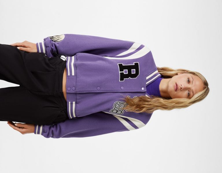 Bundy Bershka Cropped Varsity Damske Nachový | ebGYYvT9g4Z