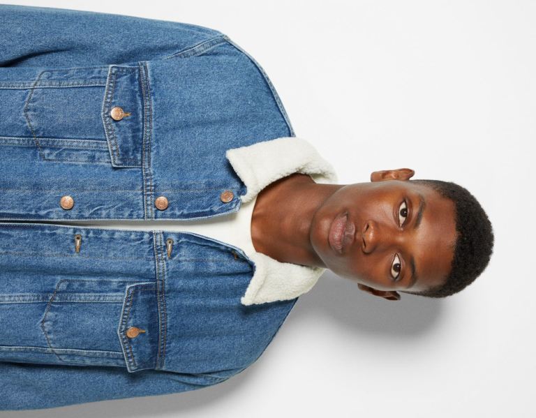 Bundy Bershka Denim With Fleece Lining Panske Modre | ZLNLwI7NwGK