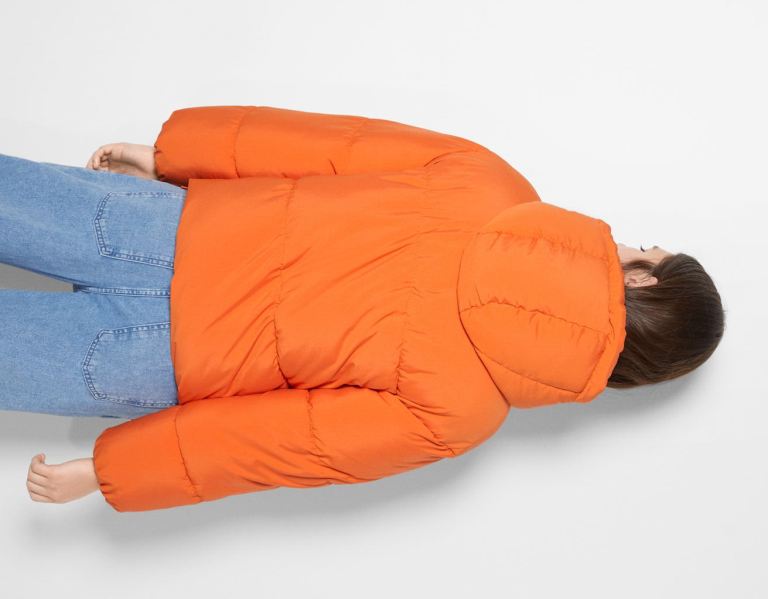 Bundy Bershka Oversize S Kapucňou Puffer Damske Oranžové | FXa2gG2zbqc