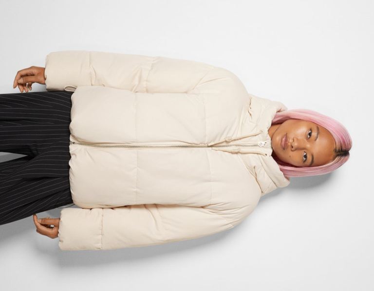 Bundy Bershka Oversize S Kapucňou Puffer Damske Krém | To9IEwDrTis