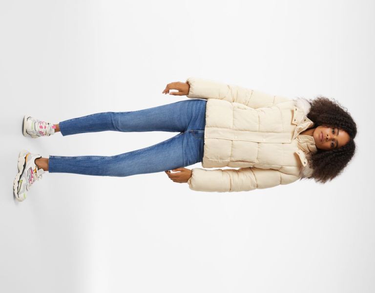 Bundy Bershka Puffer With Faux Fur Hood Damske Siva | MrP1mt6pd7x