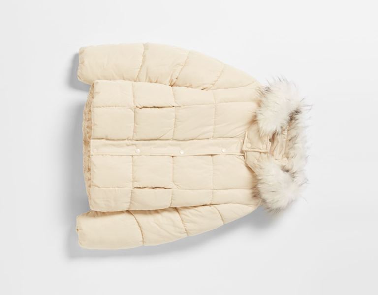 Bundy Bershka Puffer With Faux Fur Hood Damske Siva | MrP1mt6pd7x