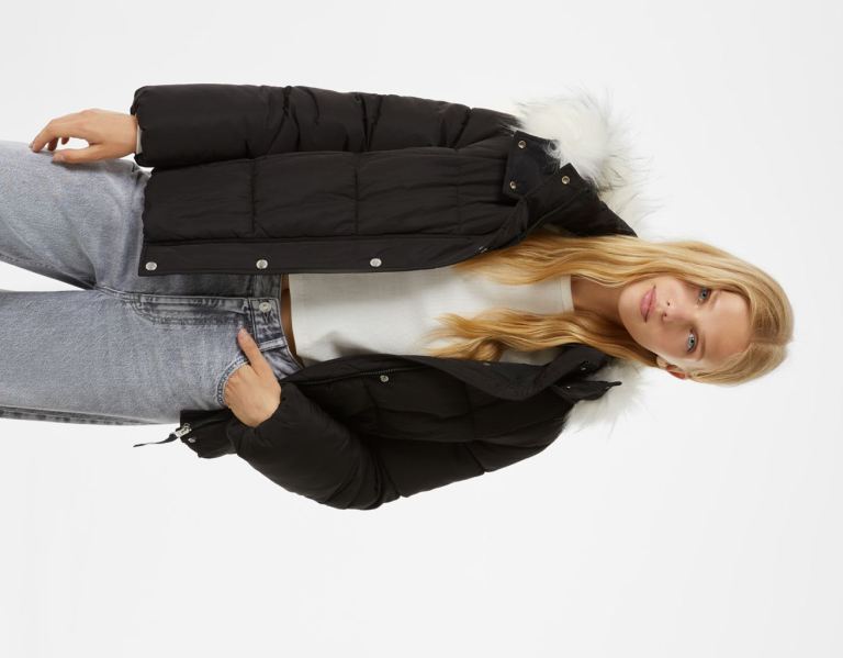 Bundy Bershka Puffer With Faux Fur Hood Damske Čierne | u220jkM1vN4