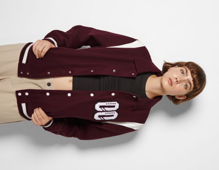 Bundy Bershka Varsity Bomber Damske Tmavo Červené | oTrw1WI20ti