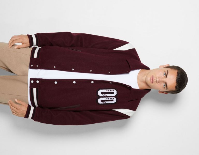 Bundy Bershka Varsity Bomber Panske Tmavo Červené | aQMLB0LYwi8