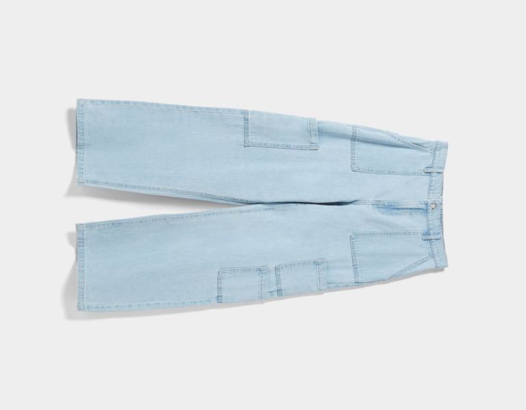 Cargo Bershka Jeans With An Elastic Waistband Damske Svetlo Modre | hTdPhp7EnlG