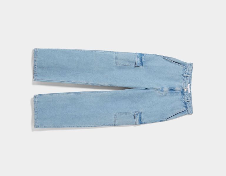 Cargo Bershka Siroke Topanky-leg Jeans Damske Svetlo Modre | 03OYiY8Qctg