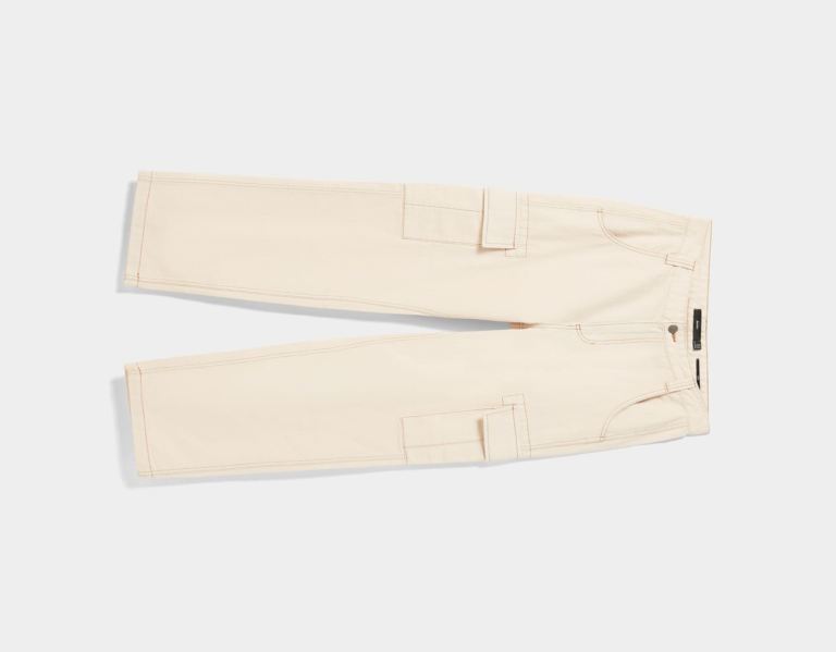 Cargo Bershka Siroke Topanky-leg Pants With Contrasting Stitching Panske Krém | EaCvIWLMKYg