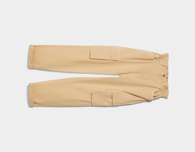 Cargo Bershka Twill Pants With Gathered Pásom Damske Béžové | 6ubhp4KHSYA