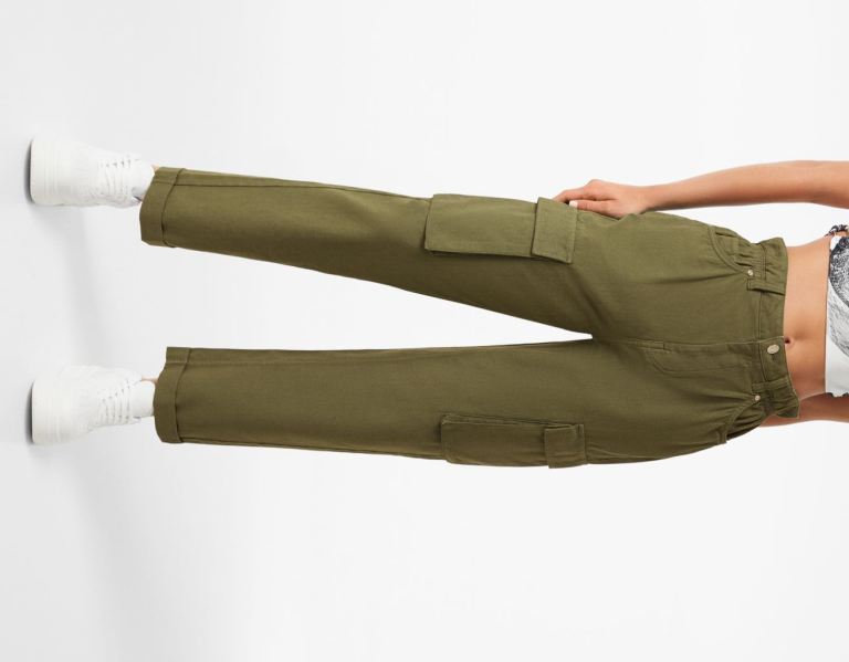 Cargo Bershka Twill Pants With Gathered Pásom Damske Hnedožltý | YecnzwFN048