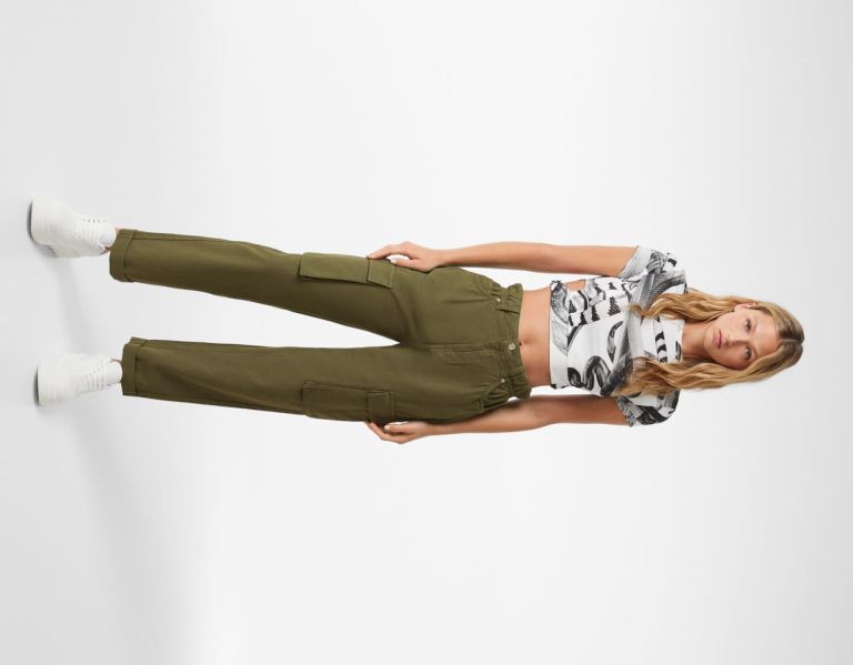 Cargo Bershka Twill Pants With Gathered Pásom Damske Hnedožltý | YecnzwFN048