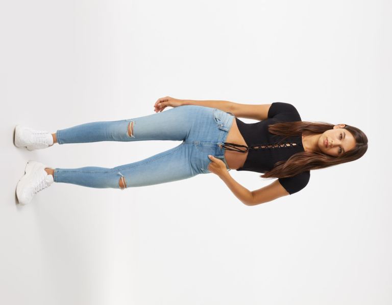 Džínsy Bershka Push-up Vychudnutý Damske Modre | tjkjLG9x2BV