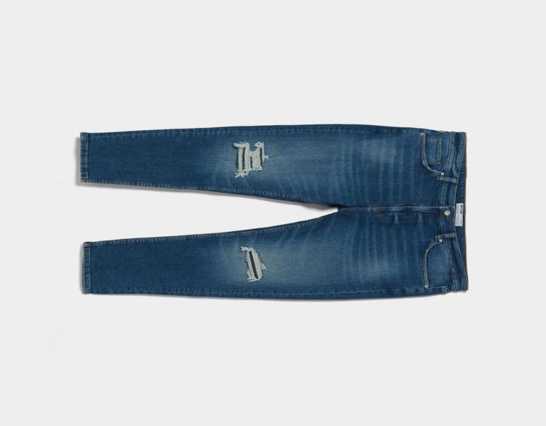 Džínsy Bershka Ripped Carrot Fit Panske Modre | KDQcT9LlIbV