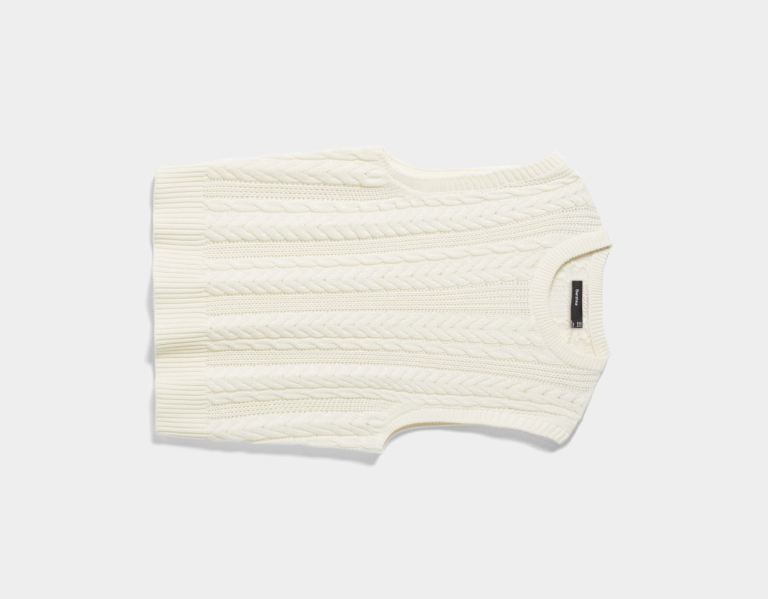 Kardigán Bershka Kratke Cable-knit Vest Panske Krém | mBR5TqAWti4