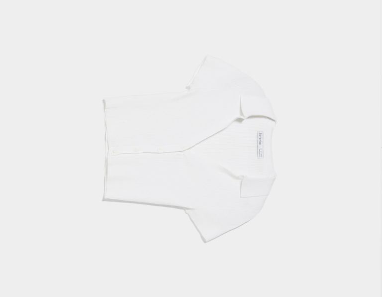 Kardigán Bershka Kratke Sleeve Polo Collar Top Damske Biele | 6IpKjFbD2nt