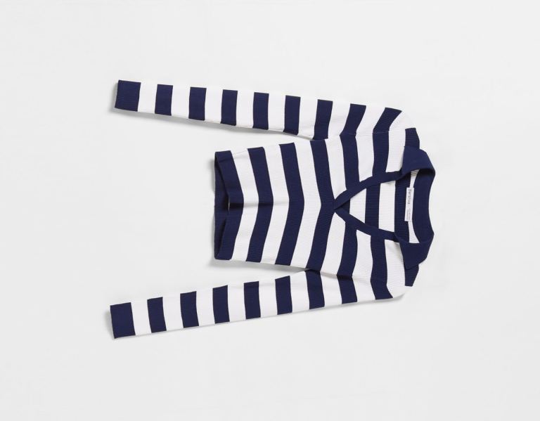 Kardigán Bershka Rebrovaný Knit Top With Stripes And Polo Collar Damske Krém | AaOqUvtoADq