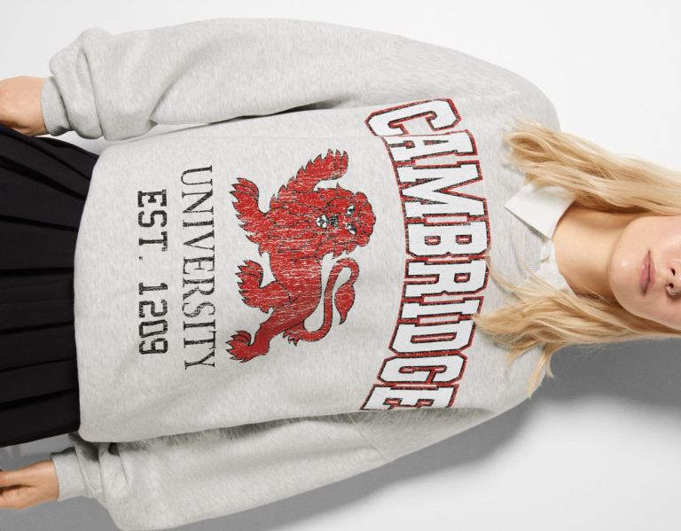 Mikiny Bershka Cambridge University Print Damske Siva | U3YYjX5aBkt