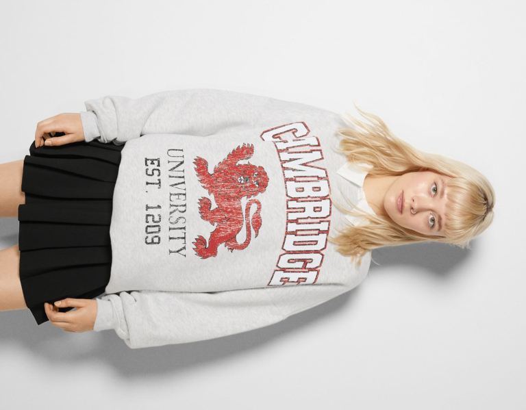 Mikiny Bershka Cambridge University Print Damske Siva | U3YYjX5aBkt