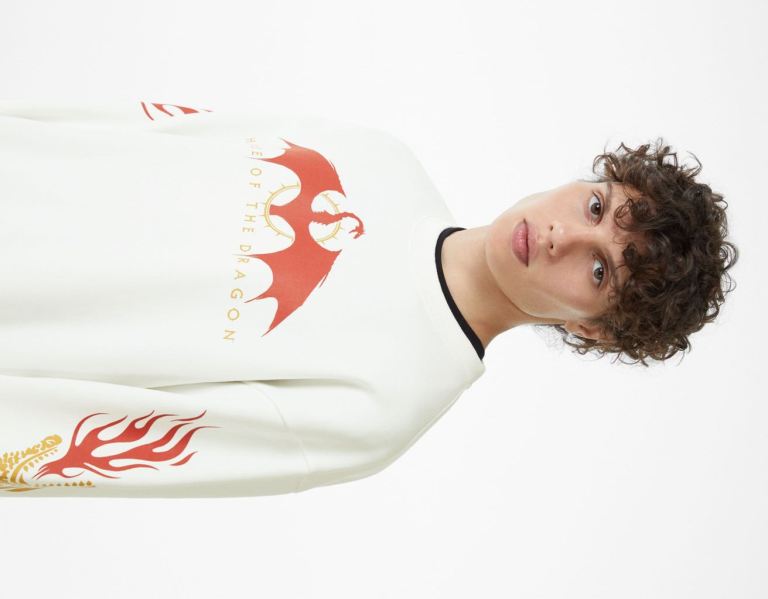 Mikiny Bershka Oversize Crew Neck House Of Dragons Panske Krém | 40sBbW8JJLk