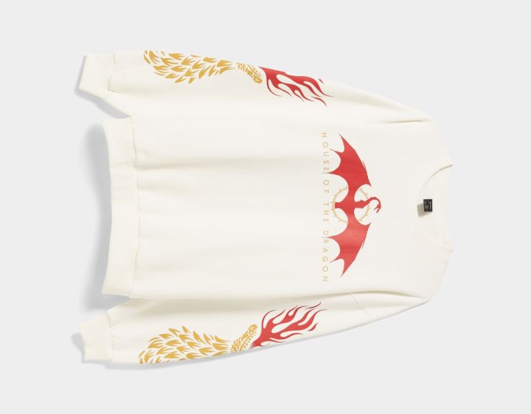 Mikiny Bershka Oversize Crew Neck House Of Dragons Panske Krém | TLtyuZIT9l5