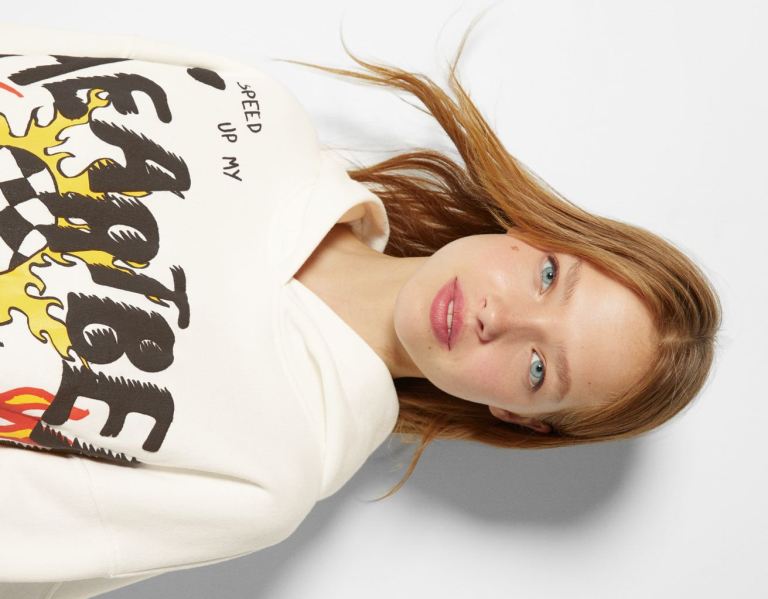 Mikiny S Kapucňou Bershka Grafika Print Damske Krém | sBTykfIujU0