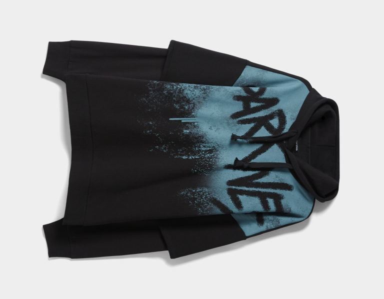 Mikiny S Kapucňou Bershka Printed Oversize With Double Sleeves Panske Čierne | 9MFv3sFDWmB