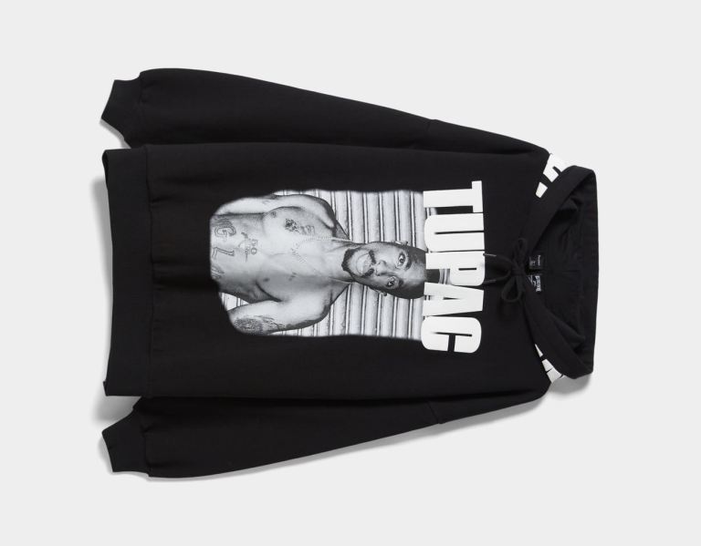 Mikiny S Kapucňou Bershka Tupac Print Damske Čierne | TXPLhmDbxq3