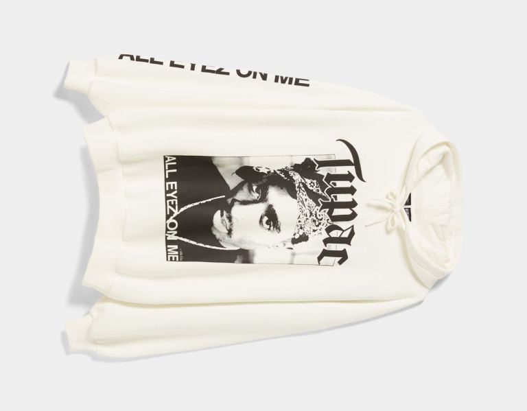 Mikiny S Kapucňou Bershka Tupac Print Damske Biele | V7gUMXggH5I