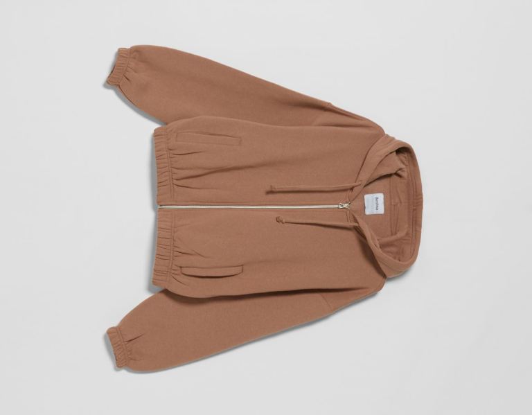 Mikiny S Kapucňou Bershka Zip-up Damske Hnede | fOoBTRkfUdw