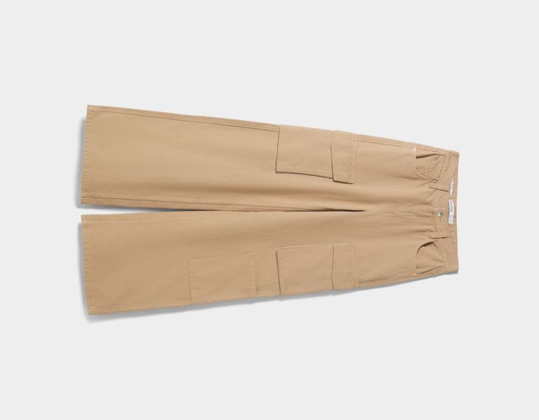 Nohavice Bershka Siroke Topanky-leg Twill Cargo Damske Hnede | ZvHj3FJrW8N