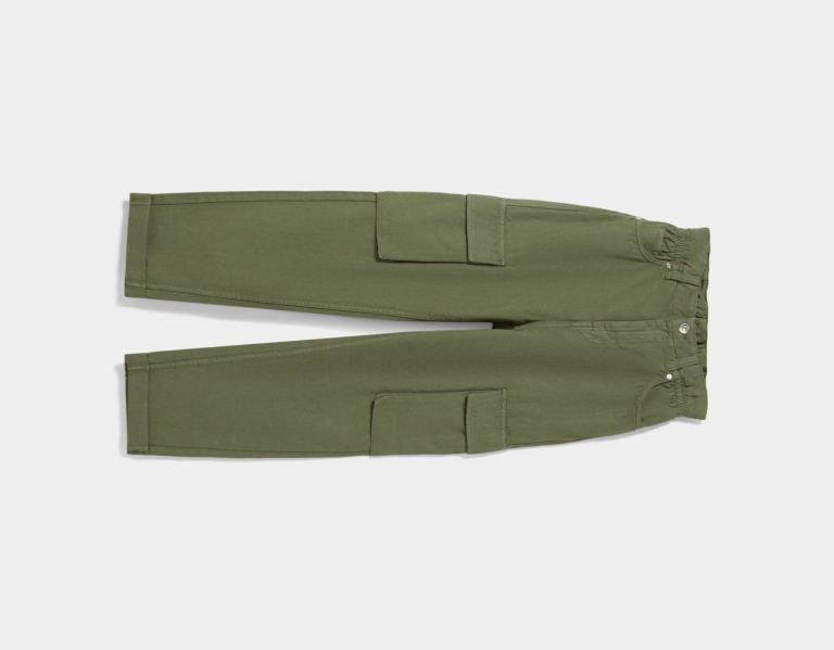 Nohavice Bershka Twill Cargo With Gathered Pásom Damske Hnedožltý | 9vtxqTkUbyp