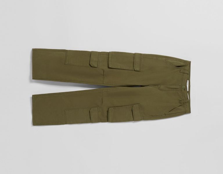 Nohavice Bershka Twill Multi-pocket Cargo Damske Hnedožltý | Ioe2584NVd1