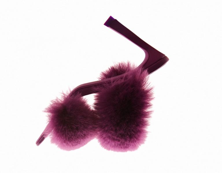 Obleky Bershka Faux Fur High-heel Sandals Damske Bordove | j58m3Gylkid