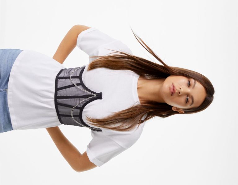 Opasky Bershka Organza Corset Top With Chain Damske Čierne | IUu09KjVsMp