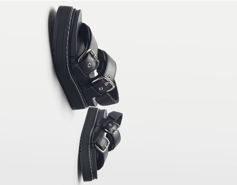 Ploche Sandale Bershka Buckled Platforme Damske Čierne | 3f6qoT7ixCy